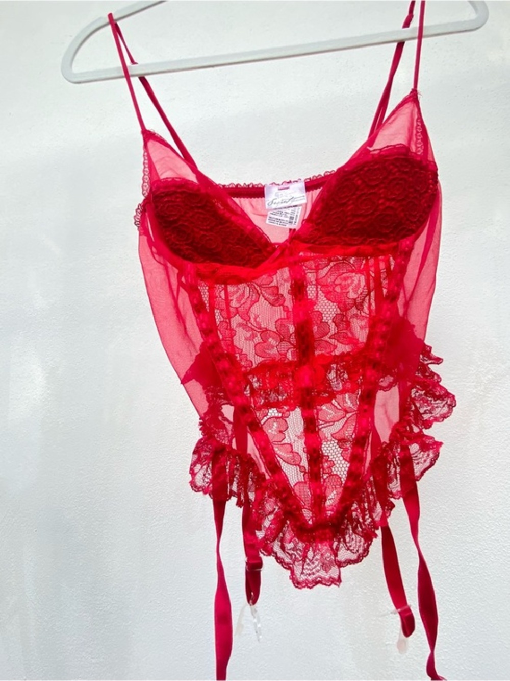 Vintage Red Mesh & Lace Bustier Size Medium